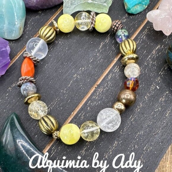 Aura yellow jade Citrine beaded maxi beads handmade bracelet - Picture 1 of 5